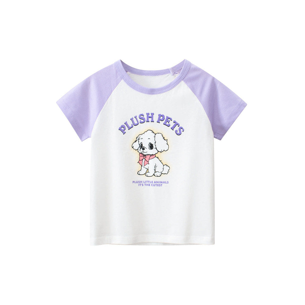 MyKids-USA® Cute Cartoon Print Girls’ Patchwork T-Shirt for Playdates Casual Outings