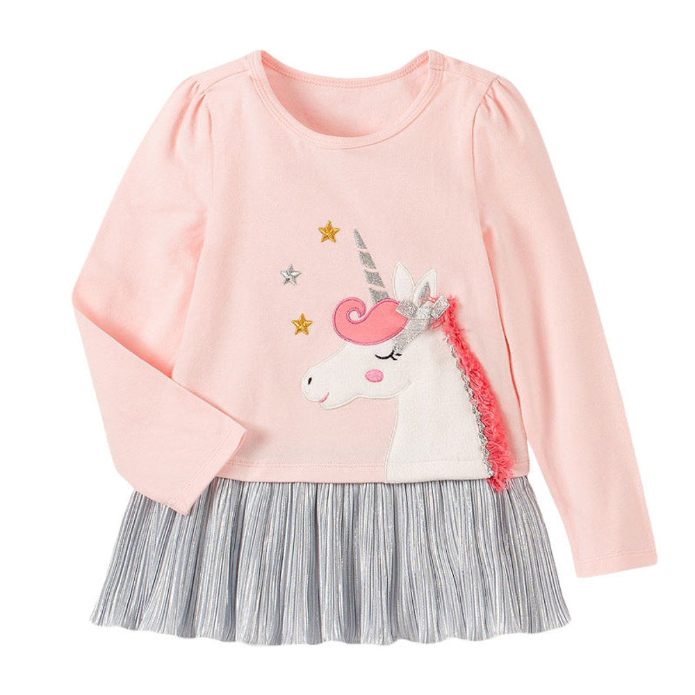 MyKids-USA® Girls’ Clothing Collection – Unicorn Pattern Children’s Shirt Patchwork Dress