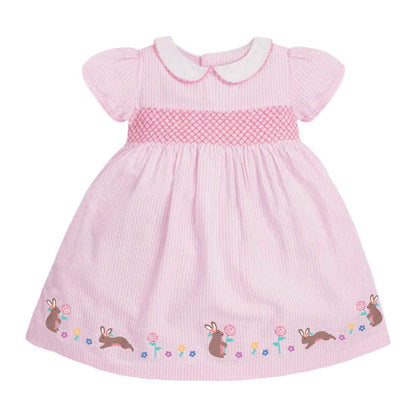 MyKids-USA® Baby Kids Girls Pink Short Sleeves Dress With Rabbits And Flowers Pattern