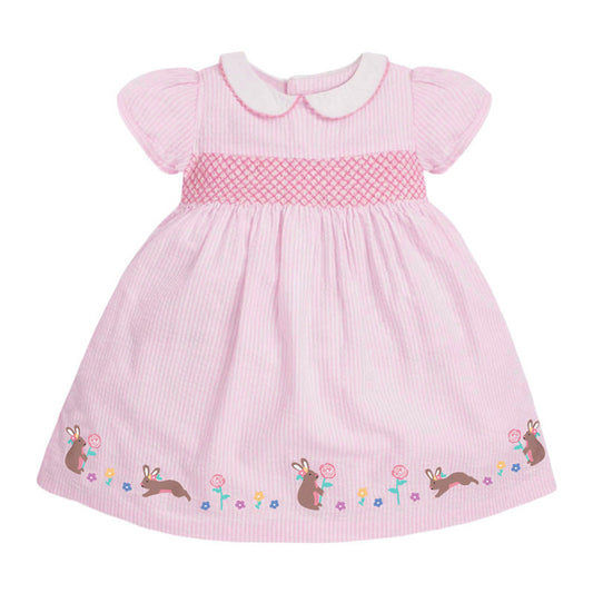 MyKids-USA® Baby Kids Girls Pink Short Sleeves Dress With Rabbits And Flowers Pattern