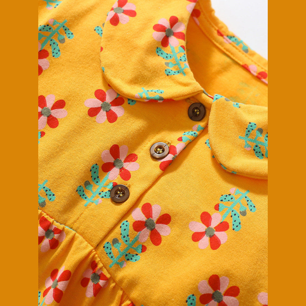 MyKids-USA® Baby Kids Girls Peter Pan Collar Floral Design Short Sleeves Dress