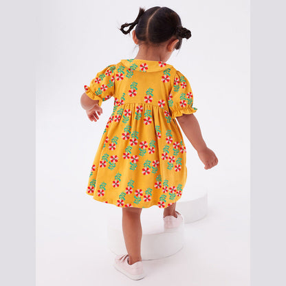 MyKids-USA® Baby Kids Girls Peter Pan Collar Floral Design Short Sleeves Dress