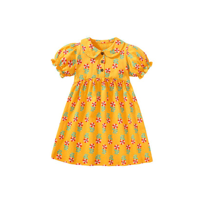 MyKids-USA® Baby Kids Girls Peter Pan Collar Floral Design Short Sleeves Dress