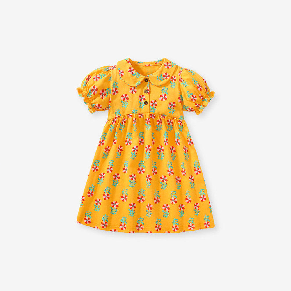 MyKids-USA® Baby Kids Girls Peter Pan Collar Floral Design Short Sleeves Dress