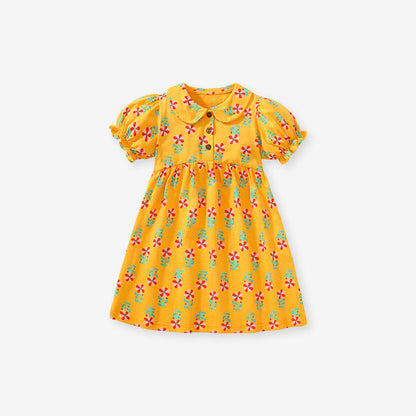 MyKids-USA® Baby Kids Girls Peter Pan Collar Floral Design Short Sleeves Dress
