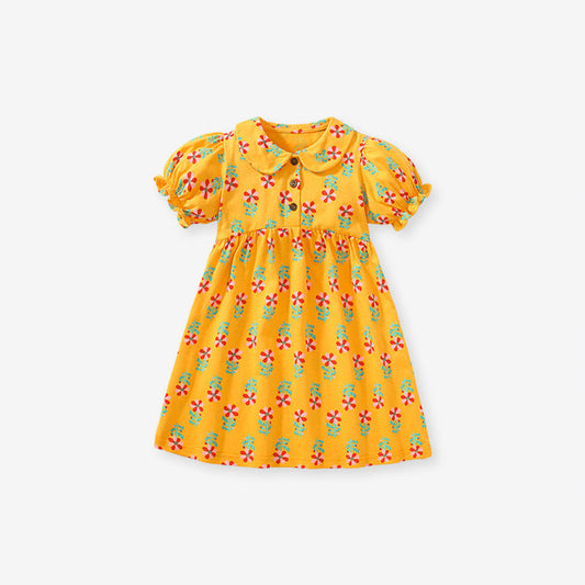 MyKids-USA® Baby Kids Girls Peter Pan Collar Floral Design Short Sleeves Dress