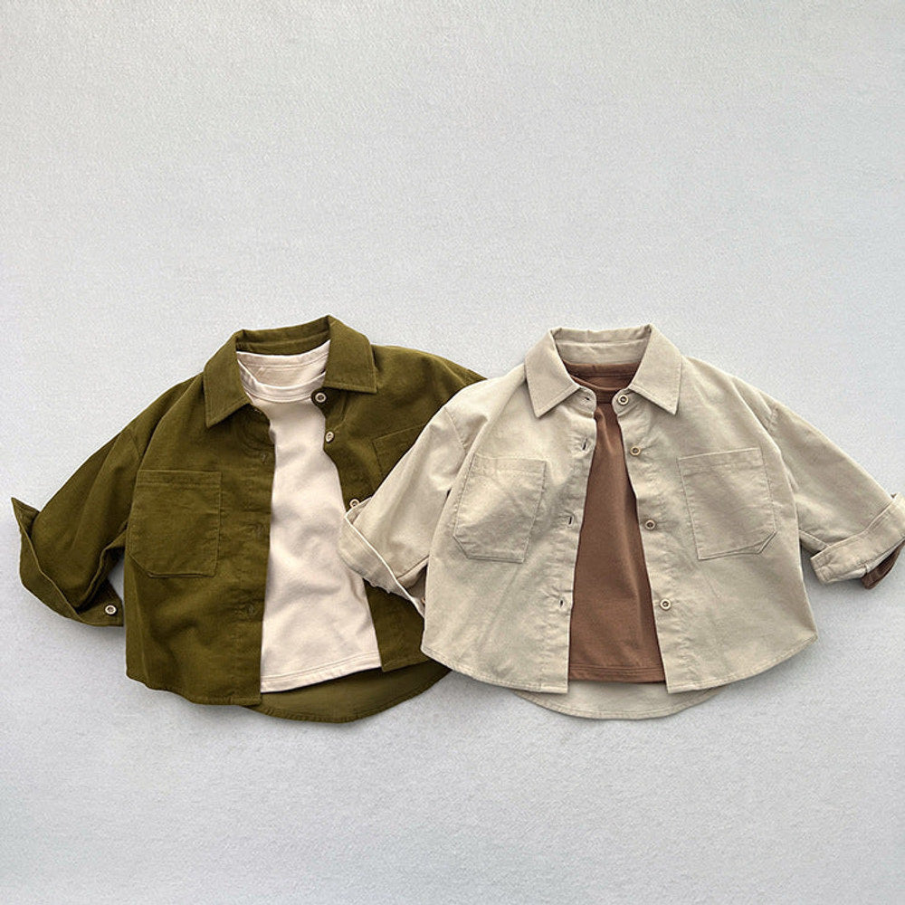 MyKids-USA® Children’s Thin Shirts Baby Retro Solid Color Jackets For Boys And Girls Mountain Style Long-Sleeved Fine Striped Velvet Shirts