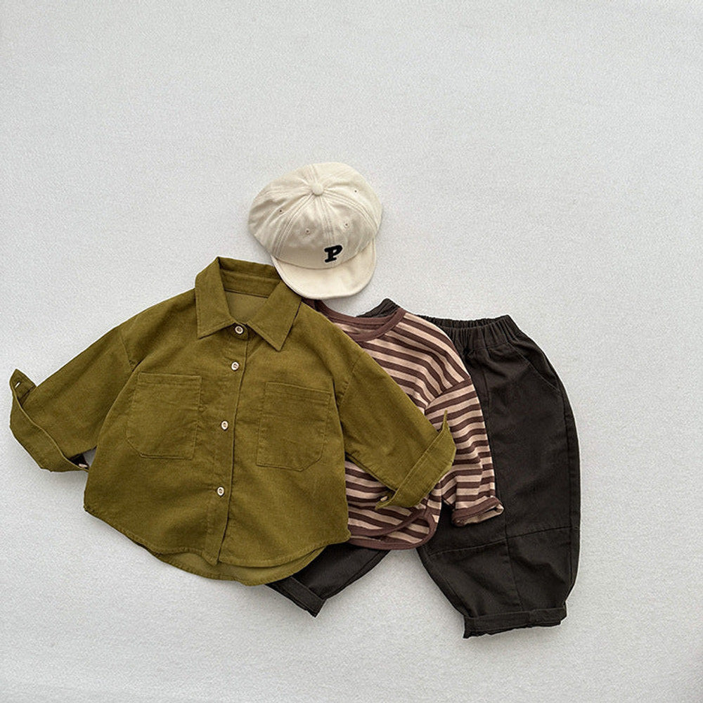 MyKids-USA® Children’s Thin Shirts Baby Retro Solid Color Jackets For Boys And Girls Mountain Style Long-Sleeved Fine Striped Velvet Shirts