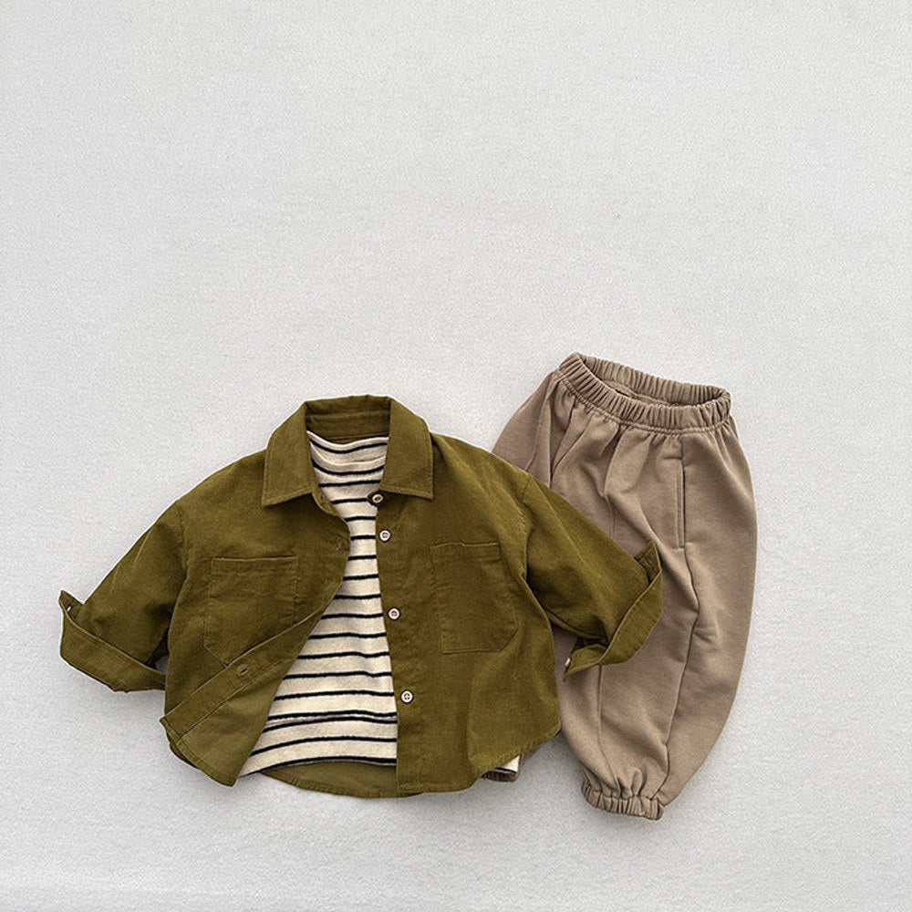 MyKids-USA® Children’s Thin Shirts Baby Retro Solid Color Jackets For Boys And Girls Mountain Style Long-Sleeved Fine Striped Velvet Shirts