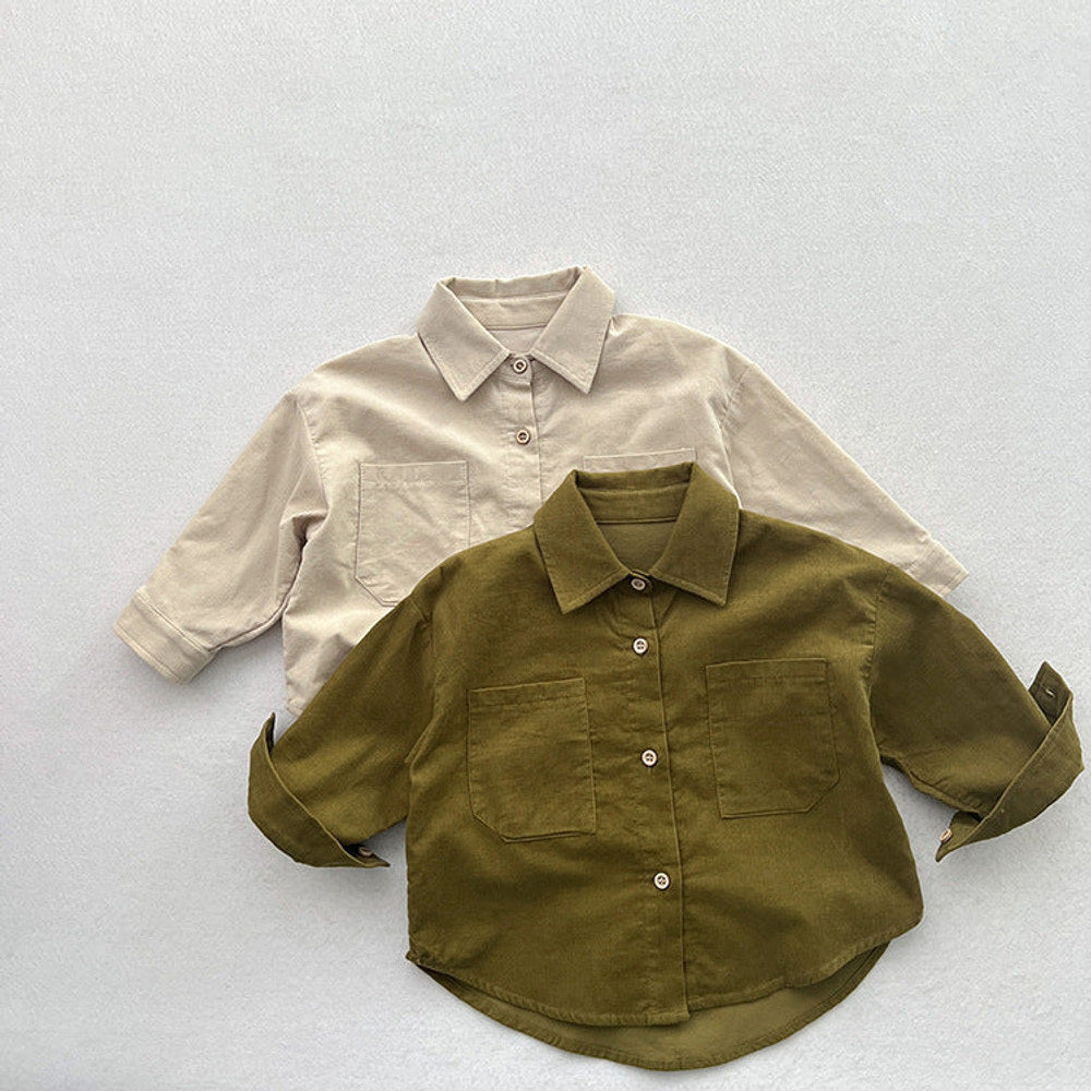 MyKids-USA® Children’s Thin Shirts Baby Retro Solid Color Jackets For Boys And Girls Mountain Style Long-Sleeved Fine Striped Velvet Shirts