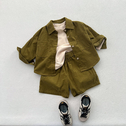 MyKids-USA® Children’s Thin Shirts Baby Retro Solid Color Jackets For Boys And Girls Mountain Style Long-Sleeved Fine Striped Velvet Shirts