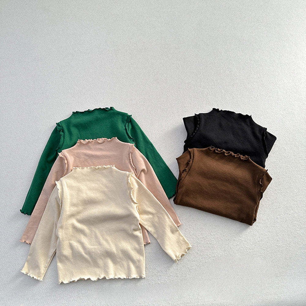 MyKids-USA® Girls Tops Style Children’s Solid Color Long-Sleeved T-Shirts For Girls With Ear-Shaped Inner Bottoming Shirts