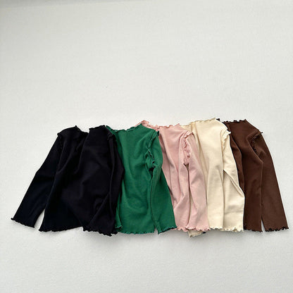 MyKids-USA® Girls Tops Style Children’s Solid Color Long-Sleeved T-Shirts For Girls With Ear-Shaped Inner Bottoming Shirts