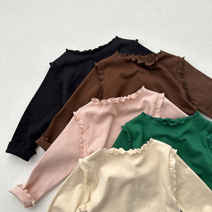 MyKids-USA® Girls Tops Style Children’s Solid Color Long-Sleeved T-Shirts For Girls With Ear-Shaped Inner Bottoming Shirts