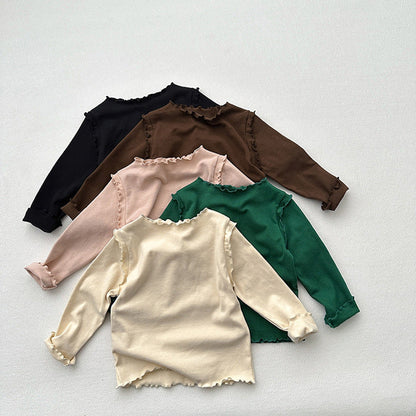 MyKids-USA® Girls Tops Style Children’s Solid Color Long-Sleeved T-Shirts For Girls With Ear-Shaped Inner Bottoming Shirts