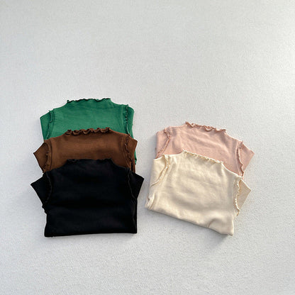 MyKids-USA® Girls Tops Style Children’s Solid Color Long-Sleeved T-Shirts For Girls With Ear-Shaped Inner Bottoming Shirts