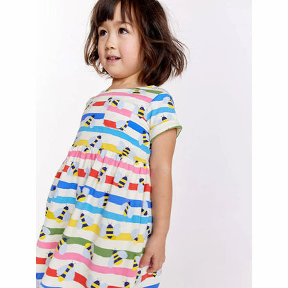 MyKids-USA® Baby Girls Rainbow Striped Short Sleeves Bees Pattern Dress