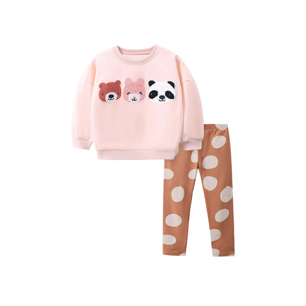 MyKids-USA® Baby Kids Girls Animals Embroidery Long Sleeves Pullover And Polka Dots Pants Clothing Set
