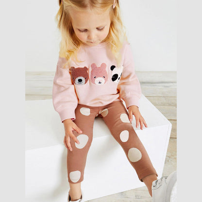 MyKids-USA® Baby Kids Girls Animals Embroidery Long Sleeves Pullover And Polka Dots Pants Clothing Set
