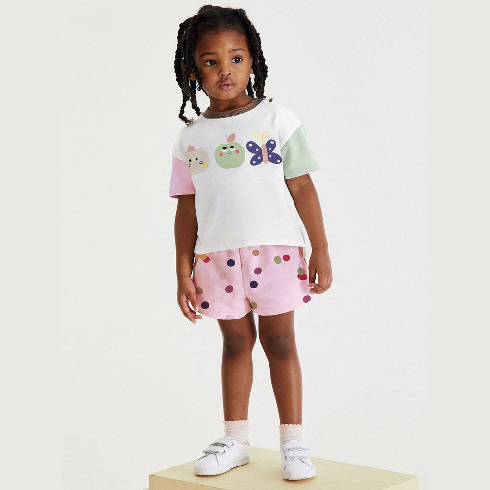 MyKids-USA® Baby Kids Girls Cartoon Top And Dots Shorts Casual Clothing Set