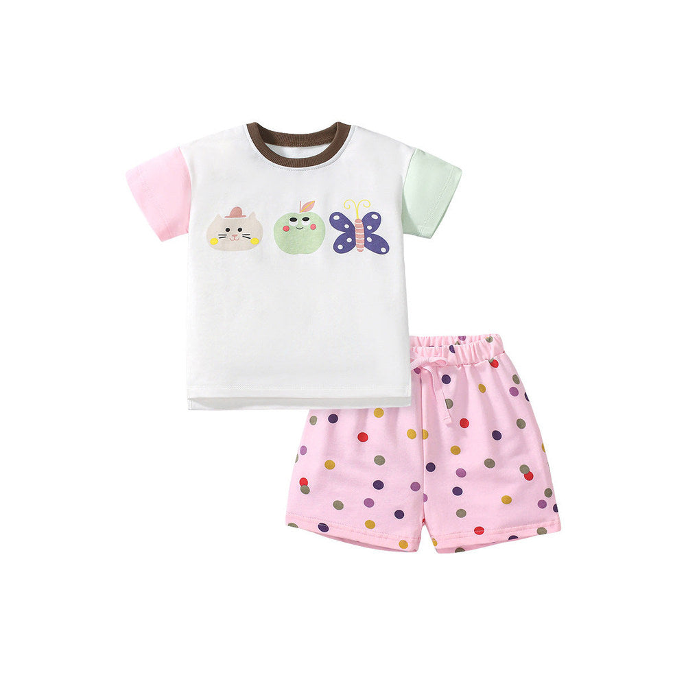 MyKids-USA® Baby Kids Girls Cartoon Top And Dots Shorts Casual Clothing Set