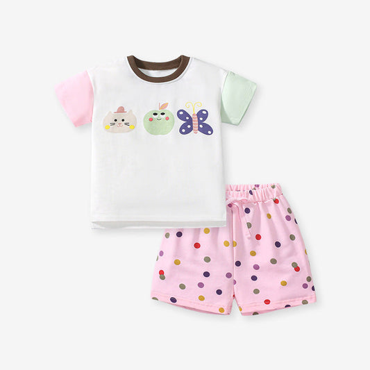 MyKids-USA® Baby Kids Girls Cartoon Top And Dots Shorts Casual Clothing Set