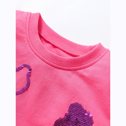 MyKids-USA® Girls’ Clothing Collection – Teddy Sequin Children’s T-Shirt Dress