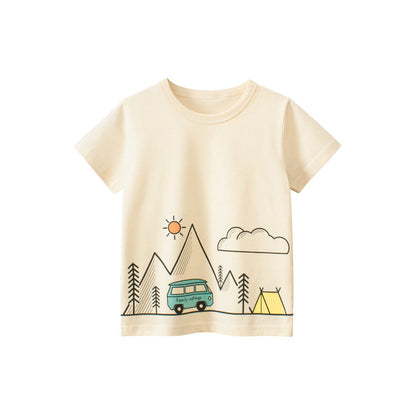 MyKids-USA® Boys Outing Scene Print T-Shirt In European And American Style For Summer