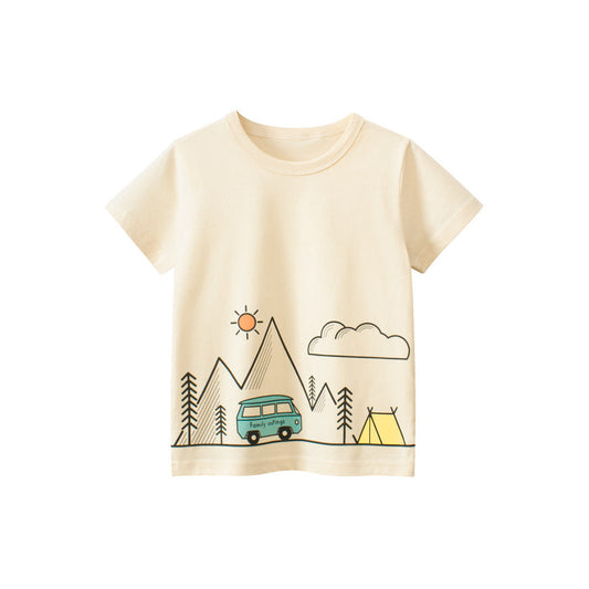 MyKids-USA® Boys Outing Scene Print T-Shirt In European And American Style For Summer