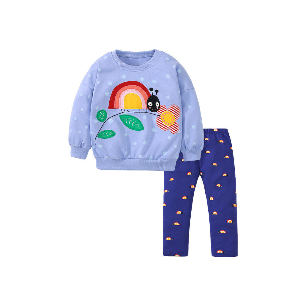 MyKids-USA® Girls Insect Cartoon Top Pullover And Pants 2-Piece Set