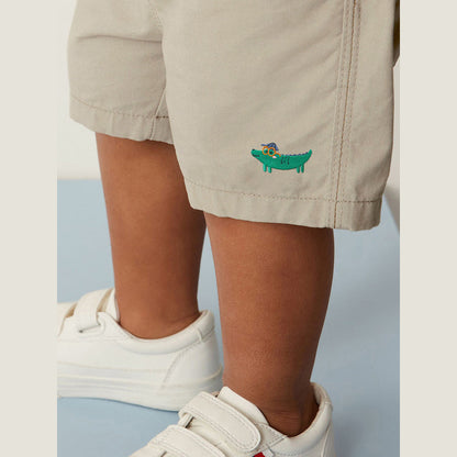 MyKids-USA® Boys Solid Soft Cotton Casual Style Shorts With Cartoon Logo