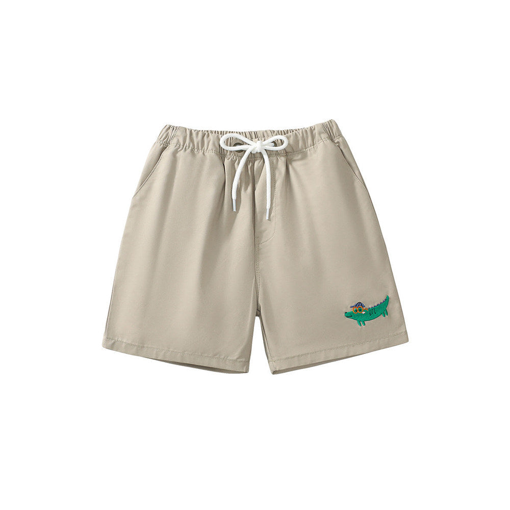 MyKids-USA® Boys Solid Soft Cotton Casual Style Shorts With Cartoon Logo