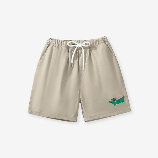MyKids-USA® Boys Solid Soft Cotton Casual Style Shorts With Cartoon Logo