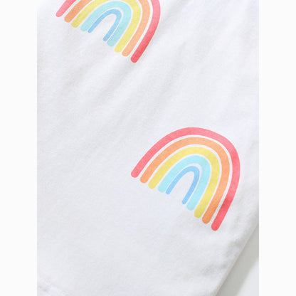 MyKids-USA® Baby Kids Girls Rainbow Print T-Shirt And Solid Color Mesh Skirt Clothing Set
