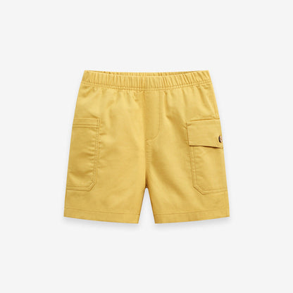 MyKids-USA® Boys Solid Yellow Cotton Casual Style Shorts With Pockets