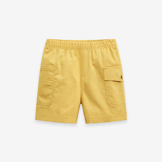 MyKids-USA® Boys Solid Yellow Cotton Casual Style Shorts With Pockets