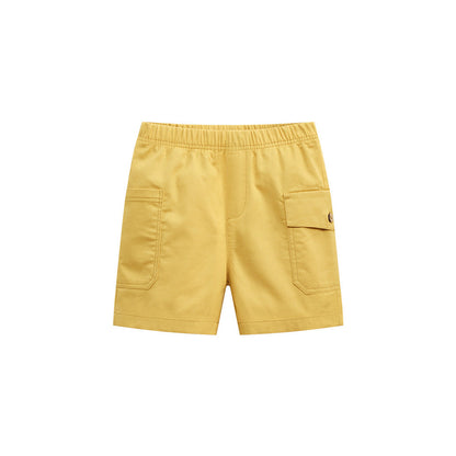 MyKids-USA® Boys Solid Yellow Cotton Casual Style Shorts With Pockets