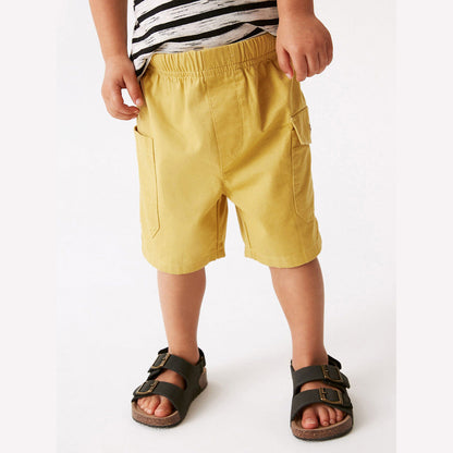 MyKids-USA® Boys Solid Yellow Cotton Casual Style Shorts With Pockets