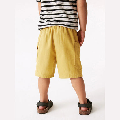 MyKids-USA® Boys Solid Yellow Cotton Casual Style Shorts With Pockets