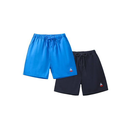 MyKids-USA® Boys Solid Soft Cotton Casual Style Shorts With Sailboat Logo