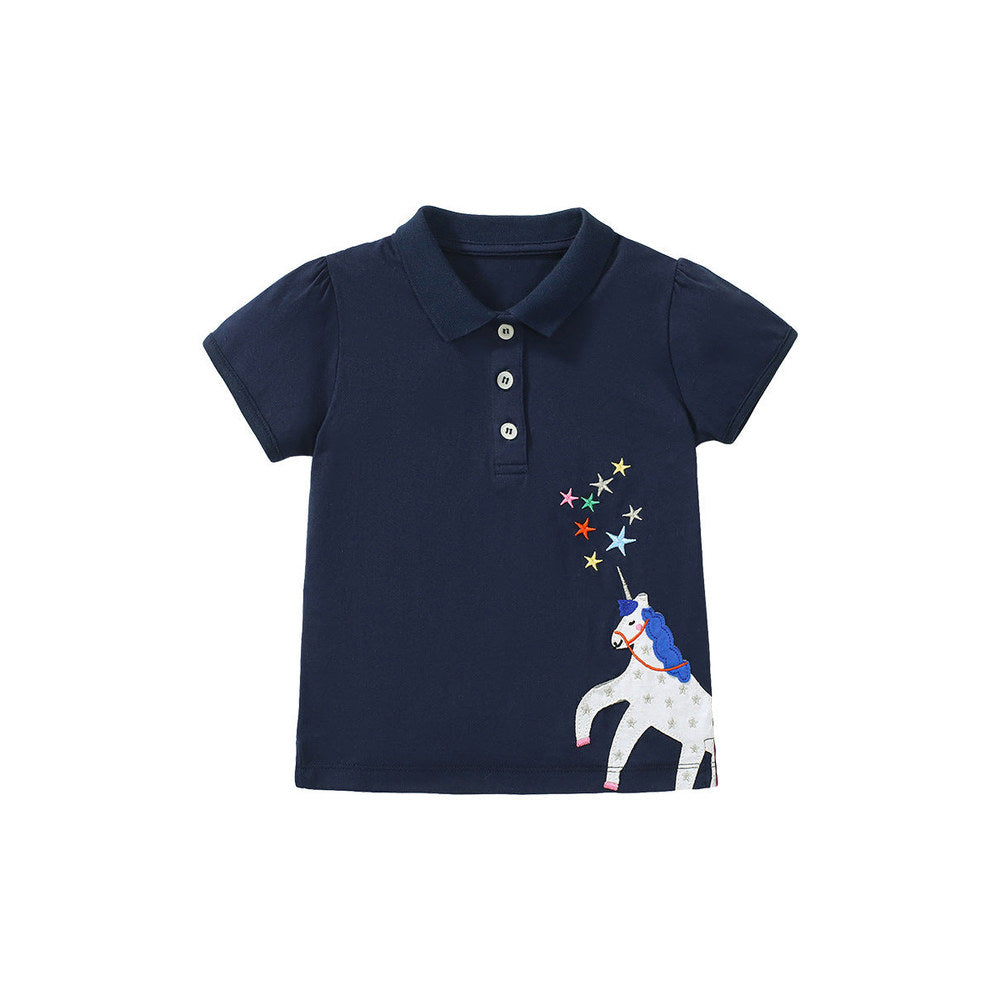 MyKids-USA® Baby Kids Girls Cartoon Unicorn Pattern Short Sleeves Polo Shirt