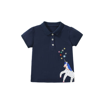 MyKids-USA® Baby Kids Girls Cartoon Unicorn Pattern Short Sleeves Polo Shirt