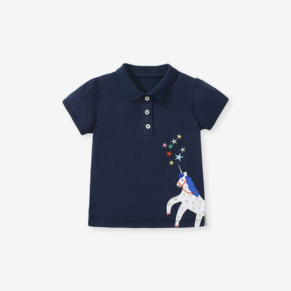 MyKids-USA® Baby Kids Girls Cartoon Unicorn Pattern Short Sleeves Polo Shirt