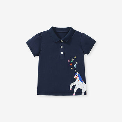 MyKids-USA® Baby Kids Girls Cartoon Unicorn Pattern Short Sleeves Polo Shirt