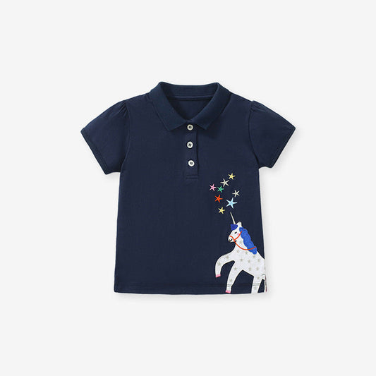 MyKids-USA® Baby Kids Girls Cartoon Unicorn Pattern Short Sleeves Polo Shirt
