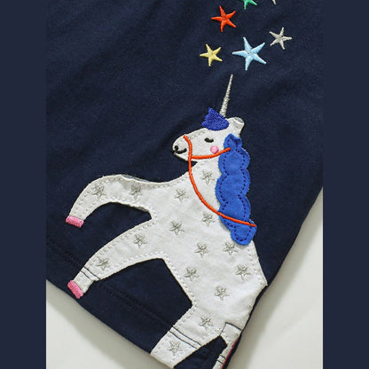 MyKids-USA® Baby Kids Girls Cartoon Unicorn Pattern Short Sleeves Polo Shirt