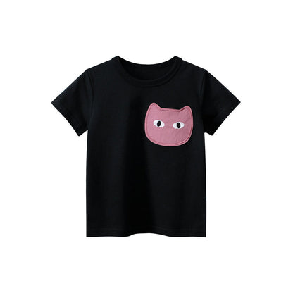 MyKids-USA® Cat Face Cartoon Pattern Girls T-Shirt In European And American Style For
