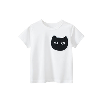 MyKids-USA® Cat Face Cartoon Pattern Girls T-Shirt In European And American Style For