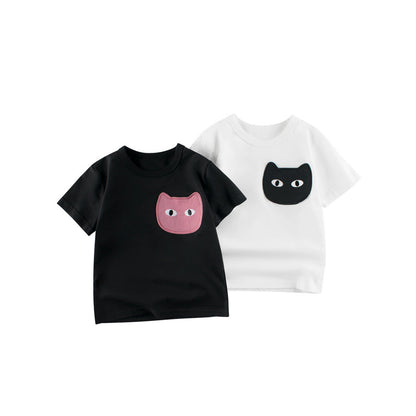 MyKids-USA® Cat Face Cartoon Pattern Girls T-Shirt In European And American Style For