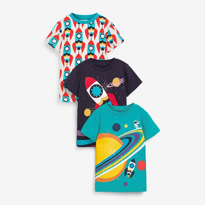 MyKids-USA® Boys Space Rocket Cartoon Print T-Shirt In European And American Style For